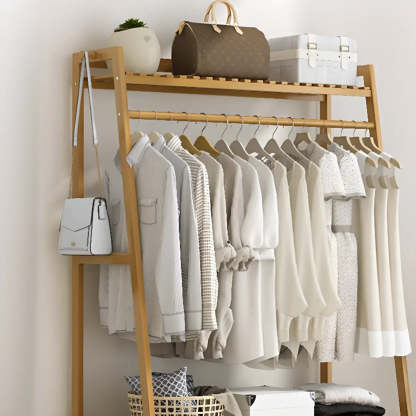 A-Frame Natural Bamboo Coat Rack with Shelves
