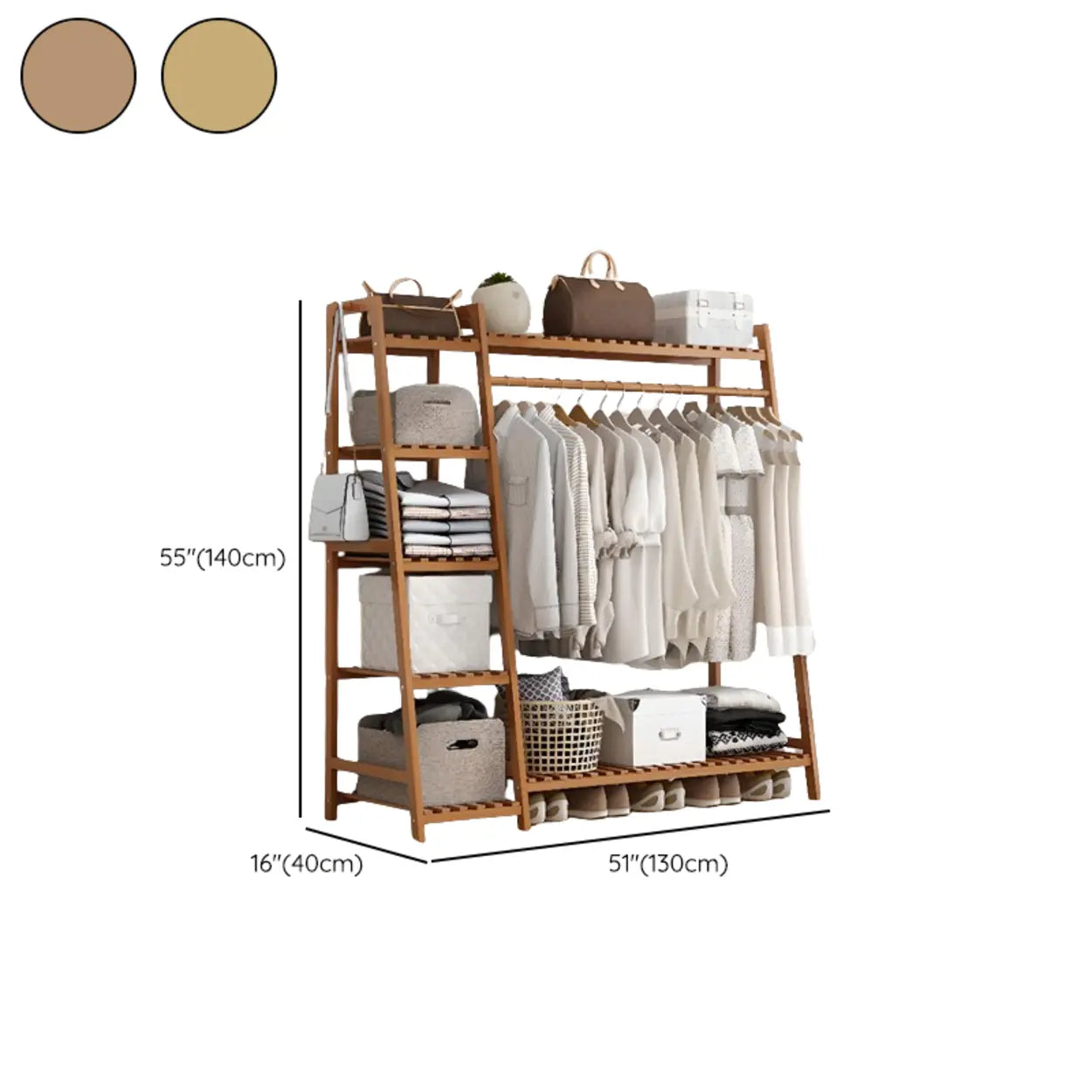 A-Frame Natural Bamboo Coat Rack with Shelves