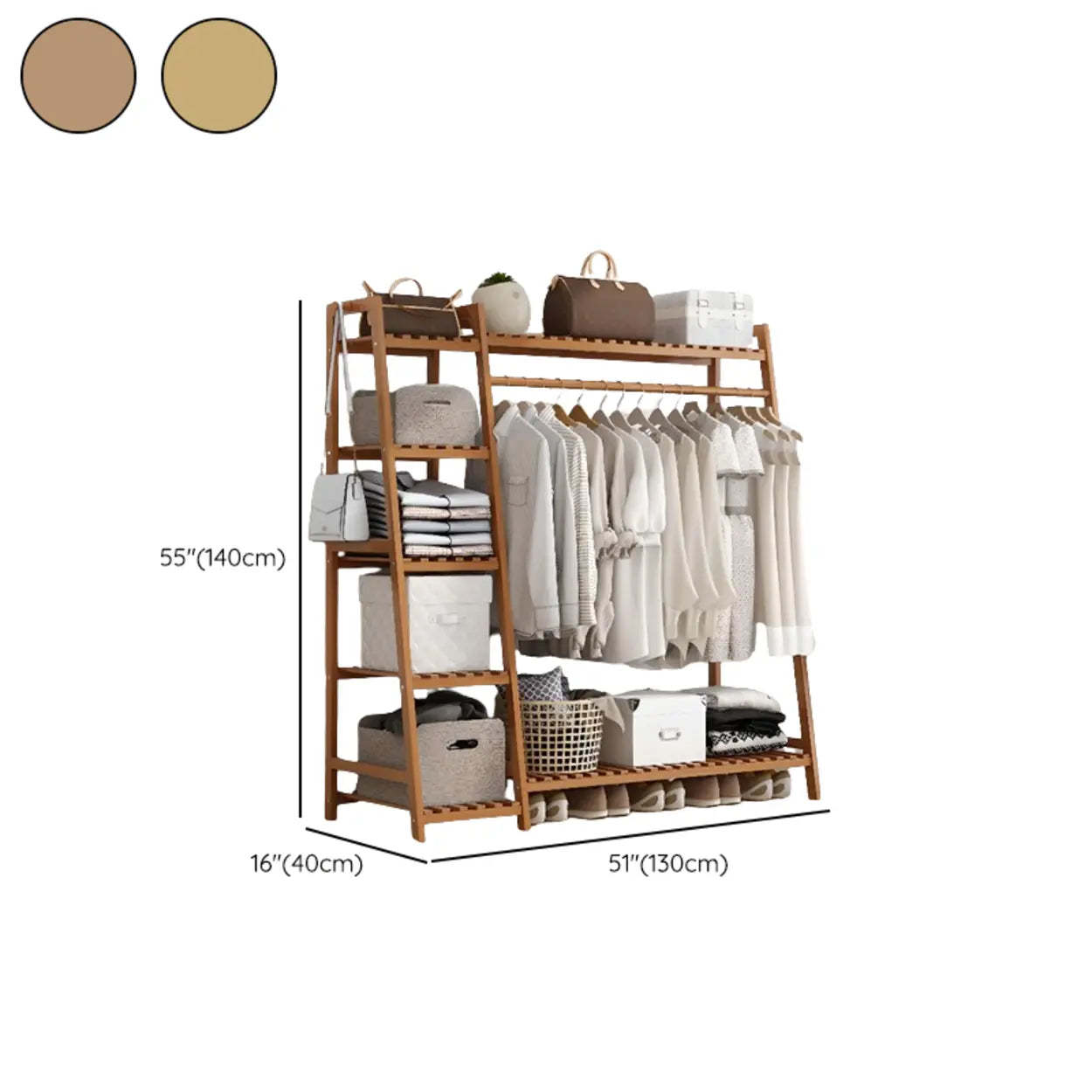 A-Frame Natural Bamboo Coat Rack with Shelves