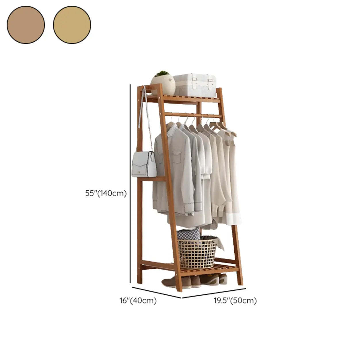 A-Frame Natural Bamboo Coat Rack with Shelves