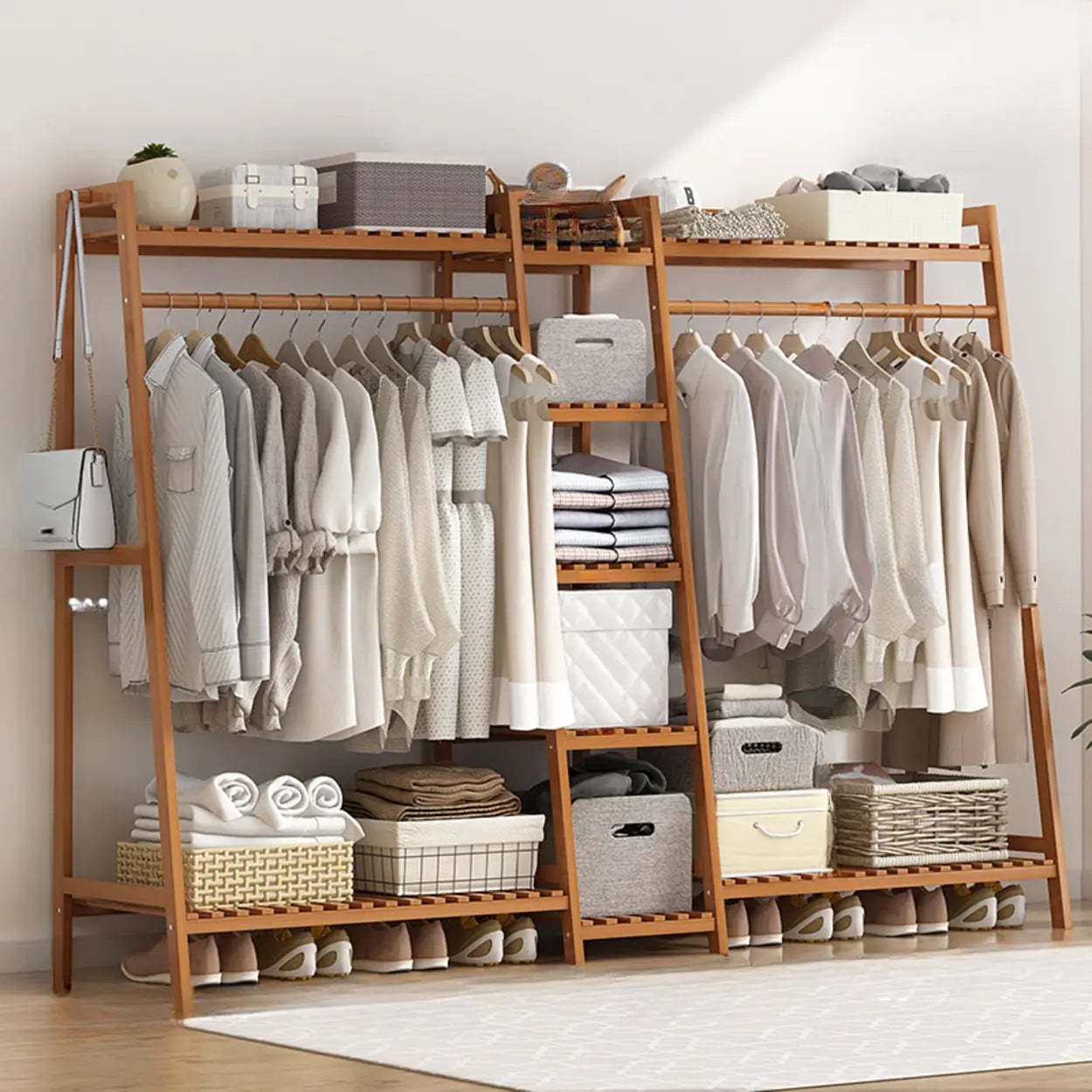 Natural modern home decor hall trees & coat racks — 75" L x 16" W x 55" H / Tan