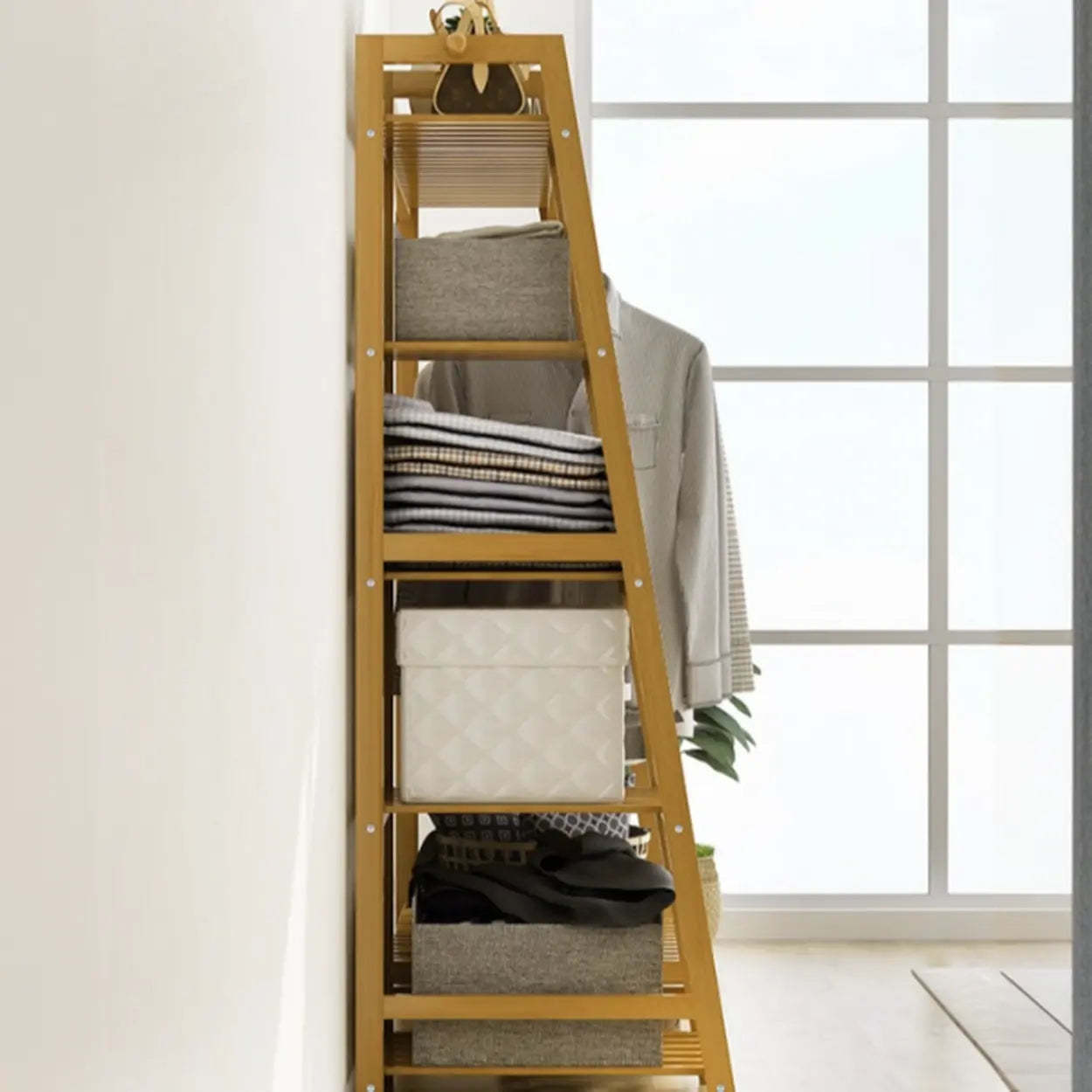 A-Frame Natural Bamboo Coat Rack with Shelves — Natural