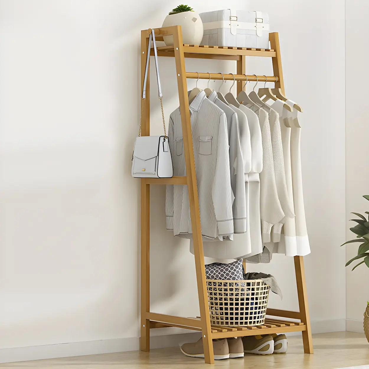 A-Frame Bamboo Coat Rack with Shelf