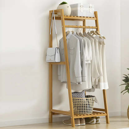 A-Frame Bamboo Coat Rack with Shelf — Natural Finish