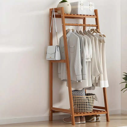 A-Frame Bamboo Coat Rack with Shelf — Deep Tan