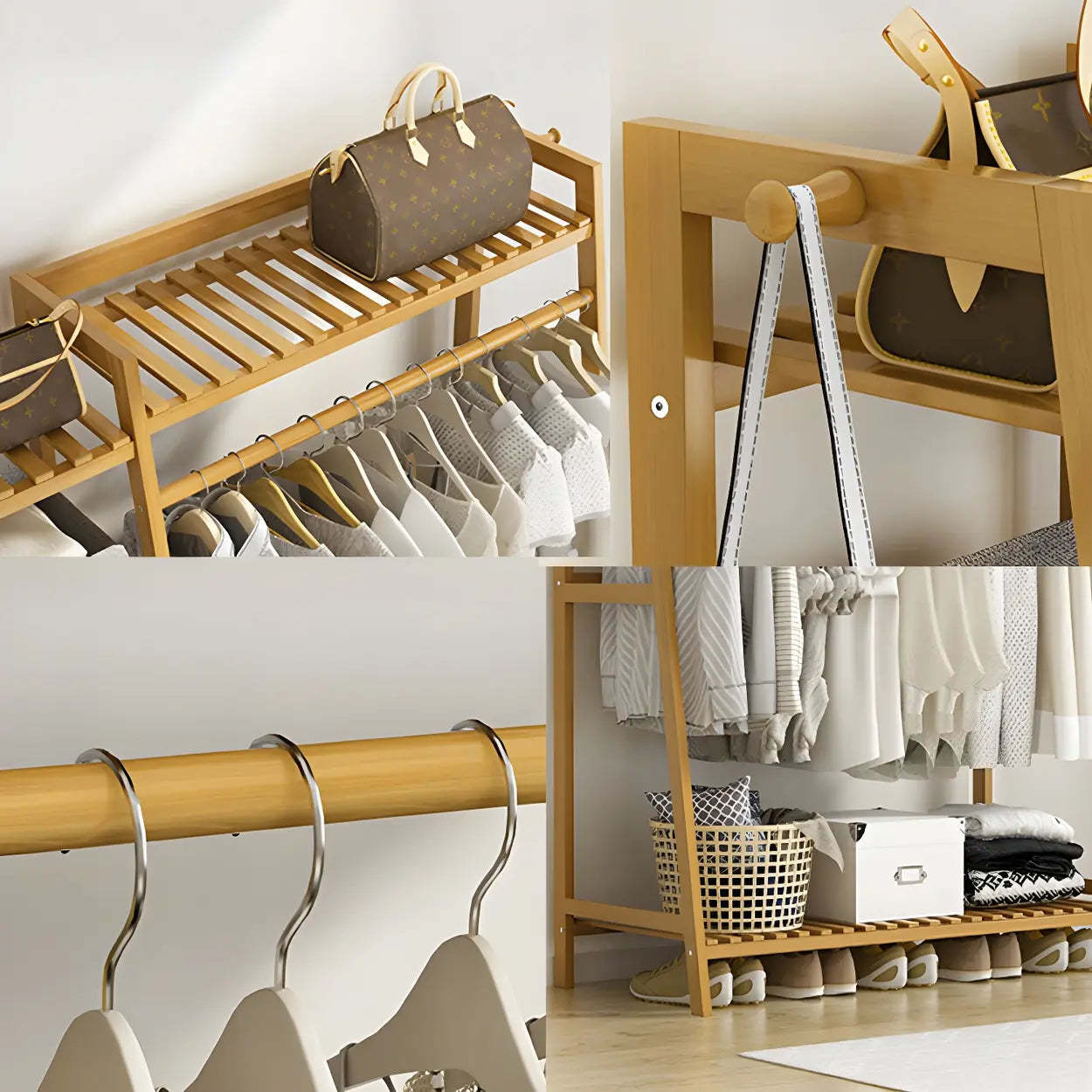 Lighom home coat bamboo hall trees & coat racks for entryway — 31.5"L x 16"W x 55"H / Natural Wood