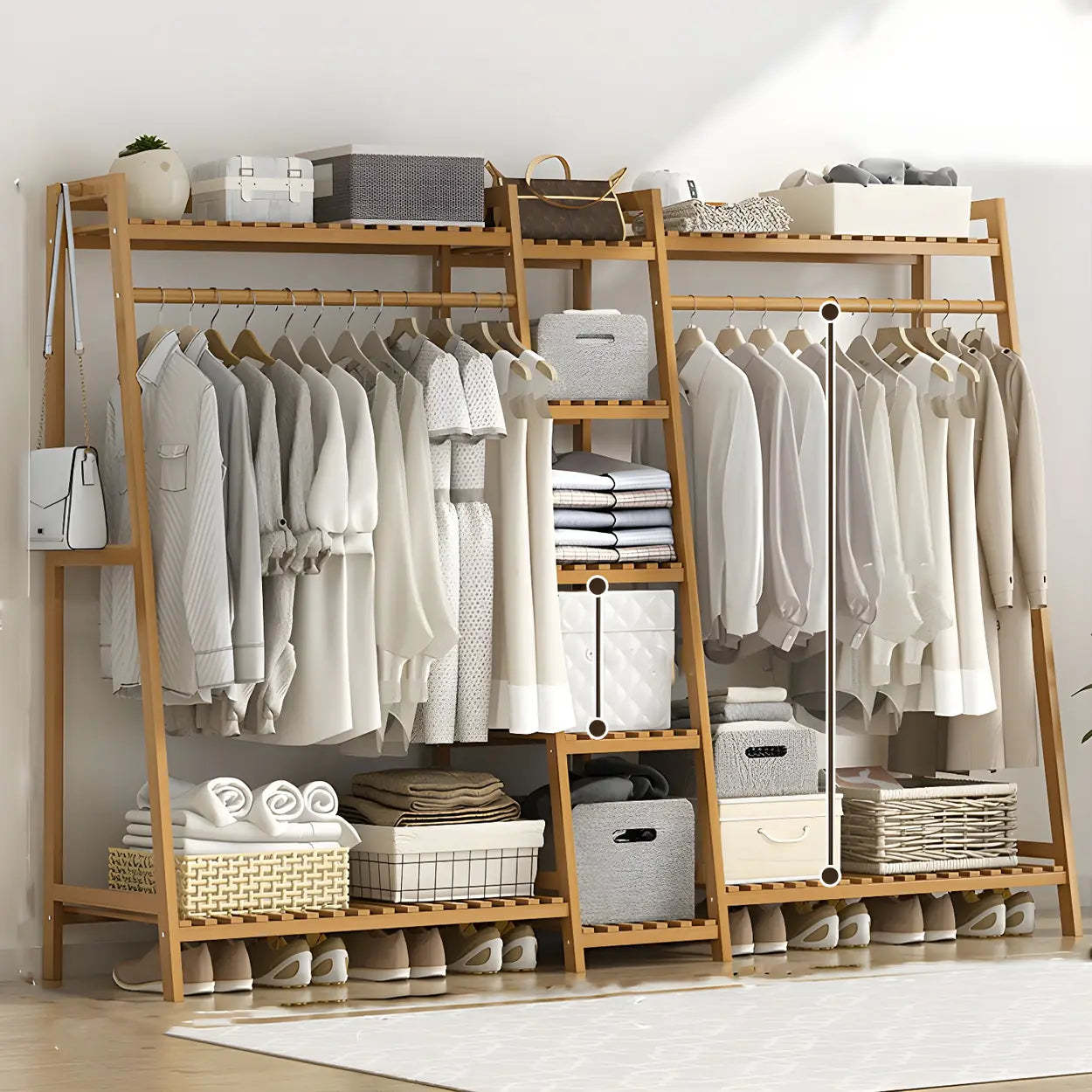 A-Frame Bamboo Coat Rack with Shelf — Deep Tan
