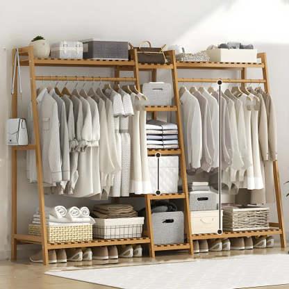 A-Frame Bamboo Coat Rack with Shelf — Deep Tan