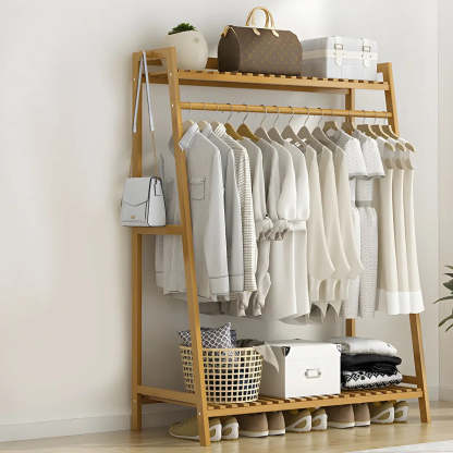 Modern decor coat hall trees & coat racks in bamboo — 75"L x 16"W x 55"H / Natural