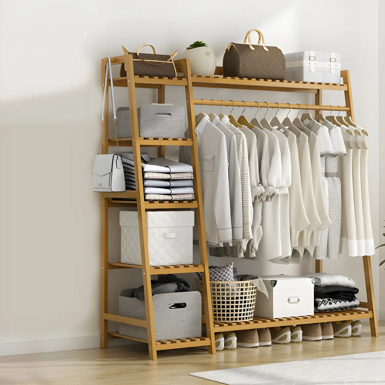 Oak bamboo wood a-frame decor hall trees & coat racks - modern