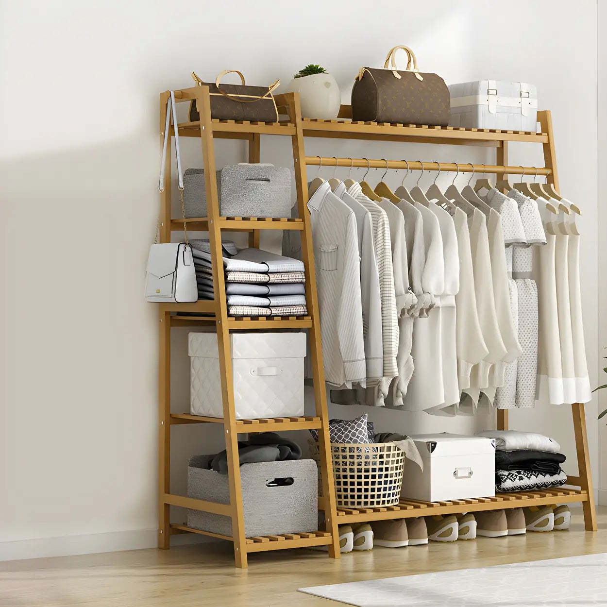 Oak bamboo wood a-frame decor hall trees & coat racks - modern