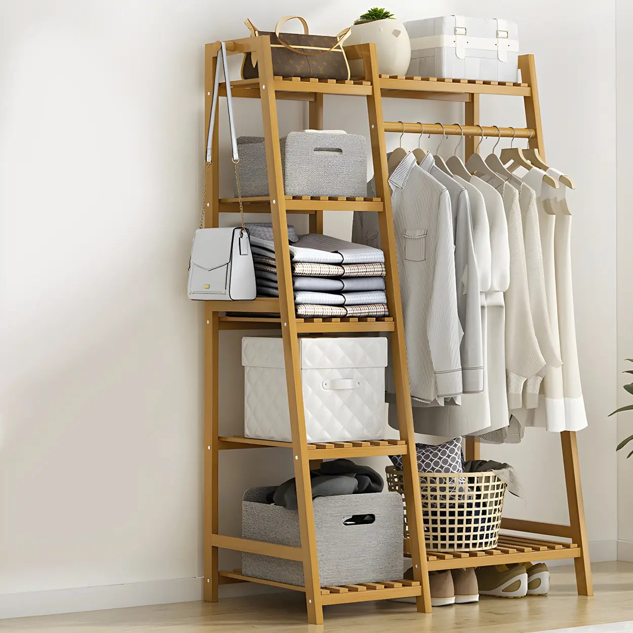 Oak bamboo wood decor home hall trees & coat racks - modern