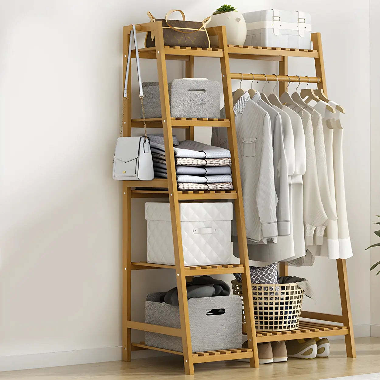 Oak bamboo wood decor home hall trees & coat racks - modern
