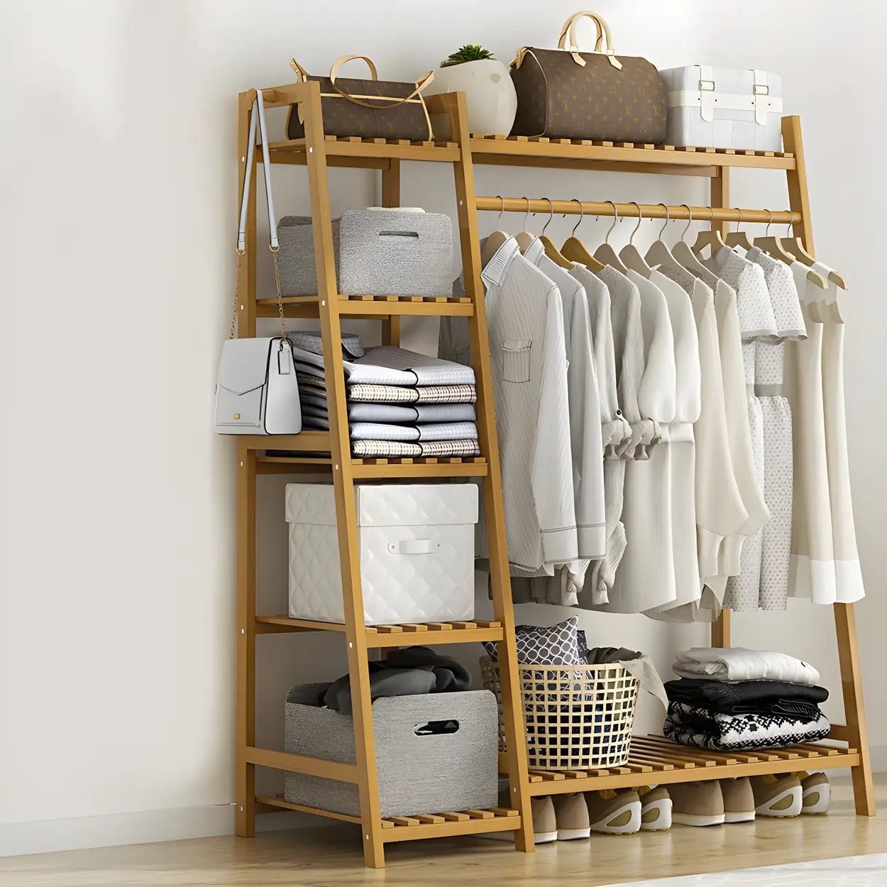 A-Frame Bamboo Coat Rack with Shelf