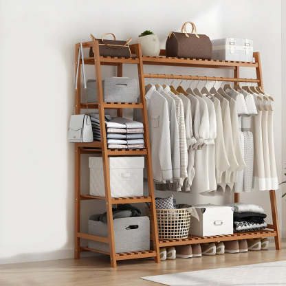 A-frame home bamboo hall trees & coat racks for hallway — 51"L x 16"W x 55"H / Tan