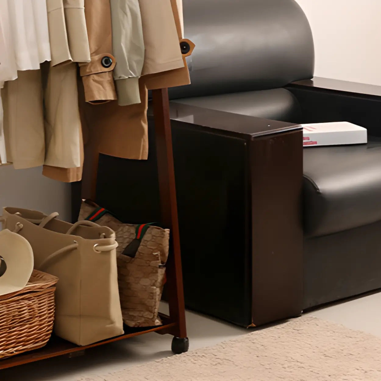 A-Frame Brown Wood Storage Coat Rack with Wheels