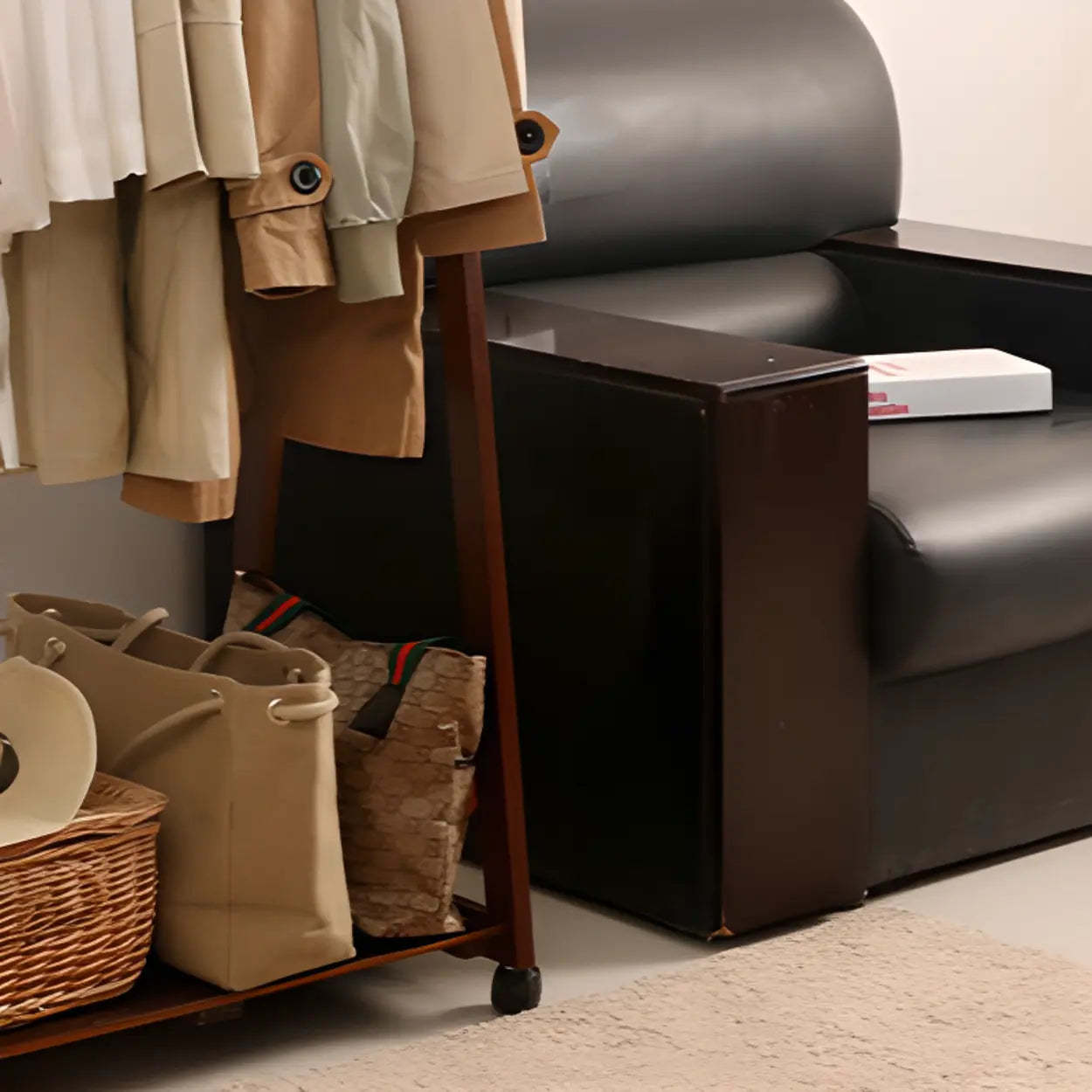A-Frame Brown Wood Storage Coat Rack with Wheels