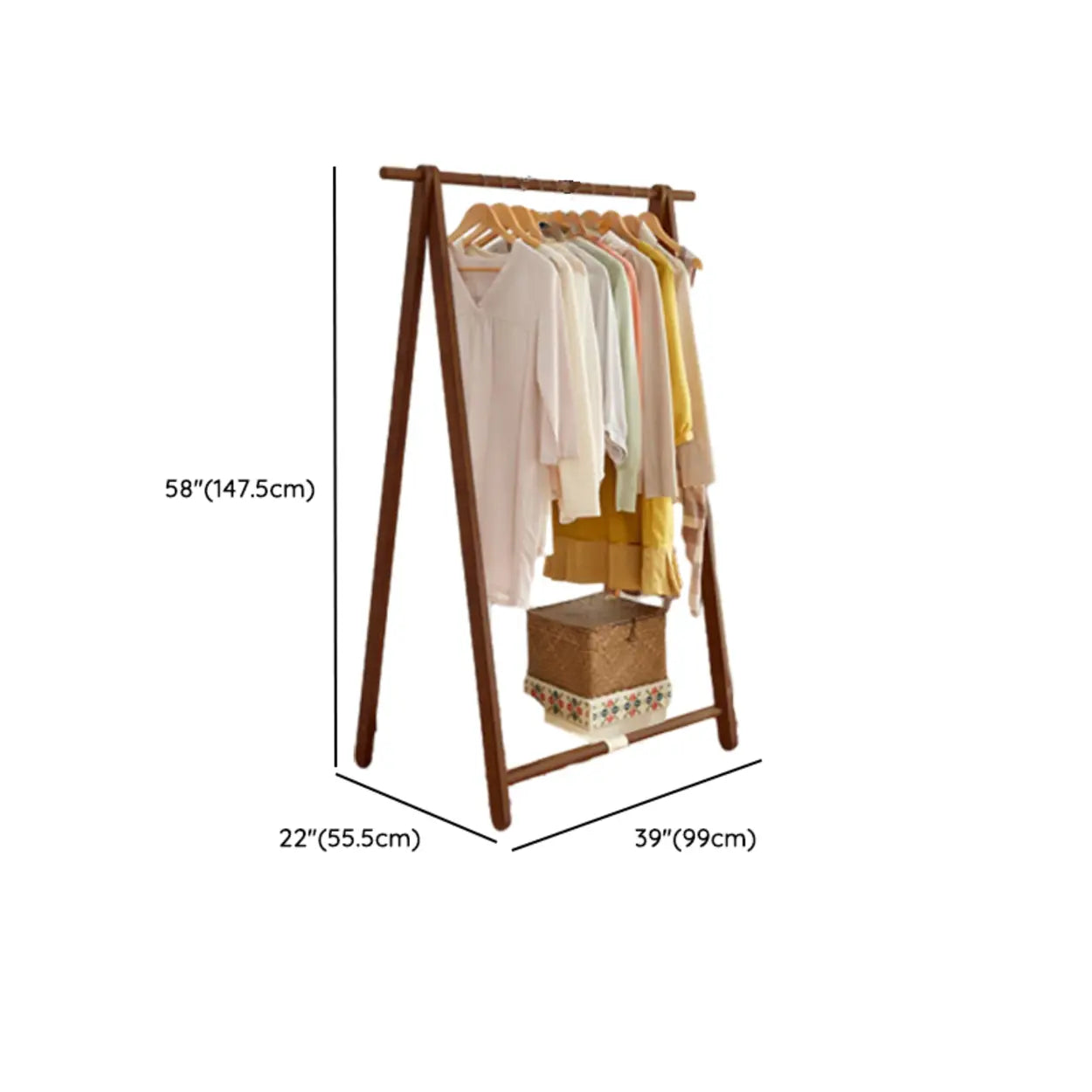 A-Frame Brown Wood Storage Coat Rack with Wheels