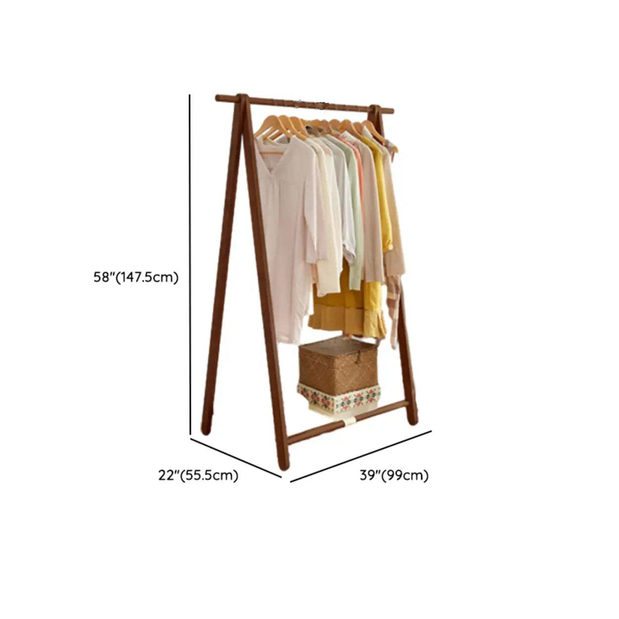 A-Frame Brown Wood Storage Coat Rack with Wheels