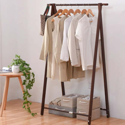 A-Frame Brown Wood Storage Coat Rack with Wheels