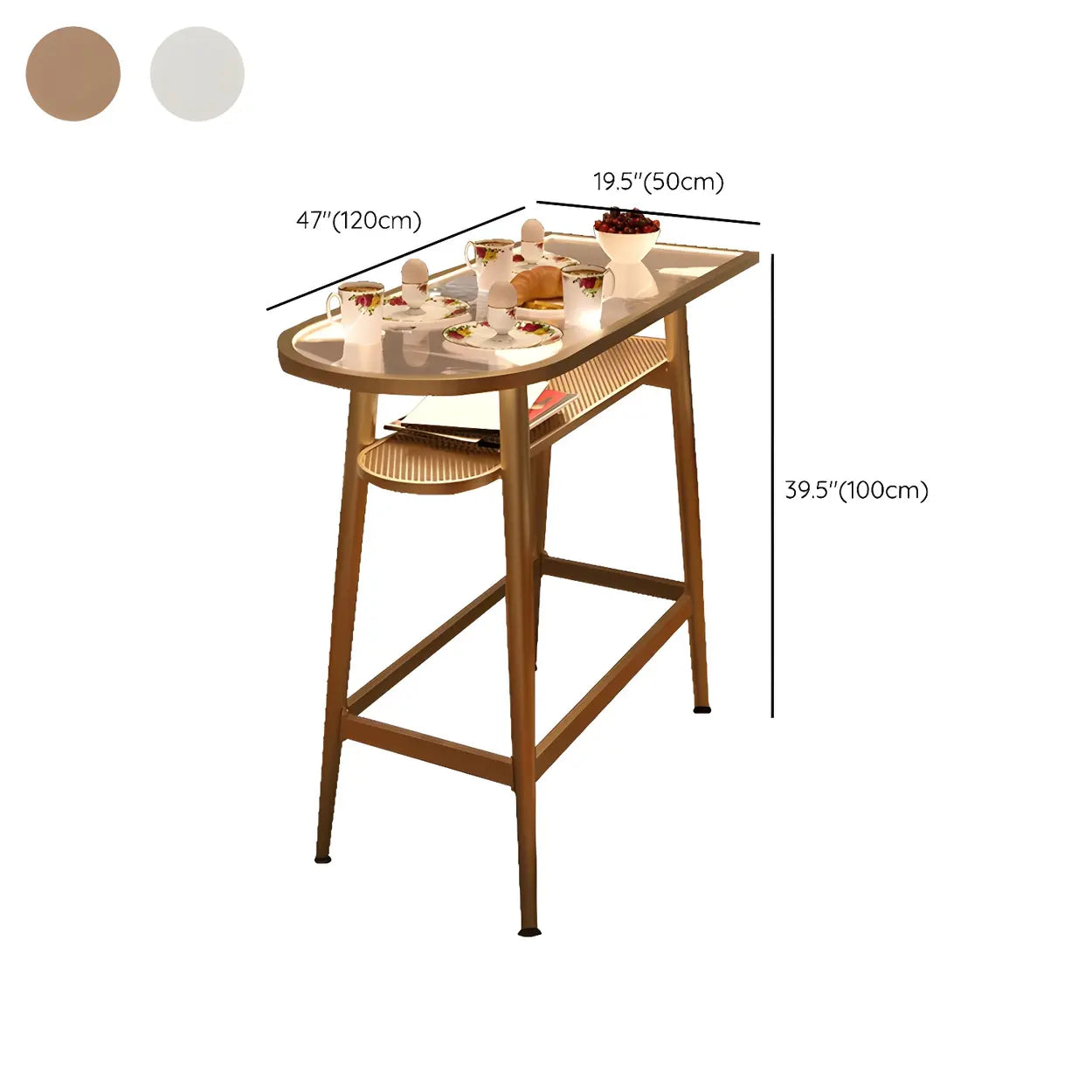 Modern Gold Counter Height Bar Table with Storage Shelf #size