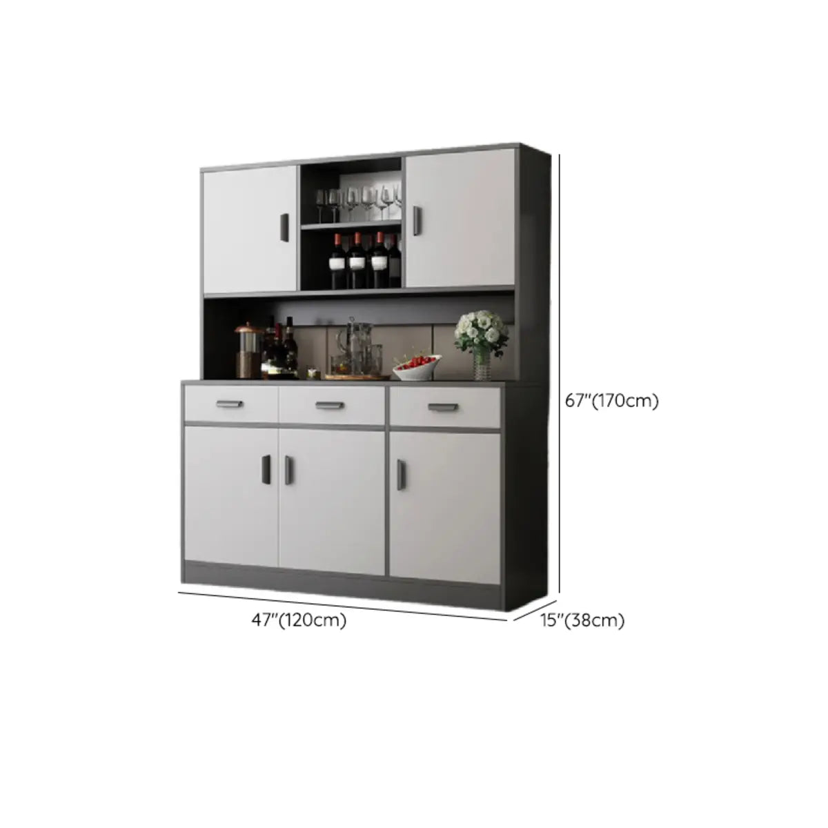 Narrow Gray Wood Cabinet Large Open Buffet