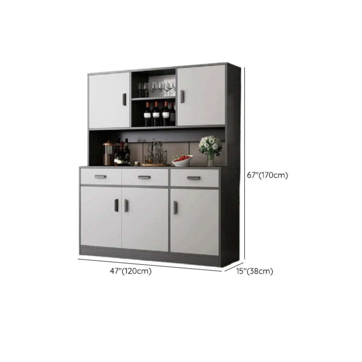 Narrow Gray Wood Cabinet Large Open Buffet
