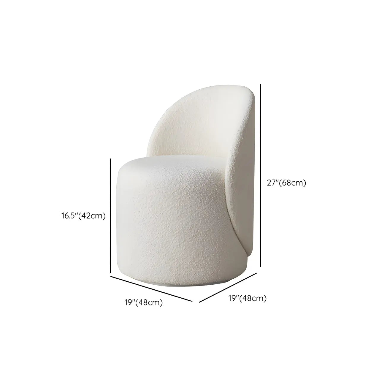 White Round Wool Vanity Stool with Backrest