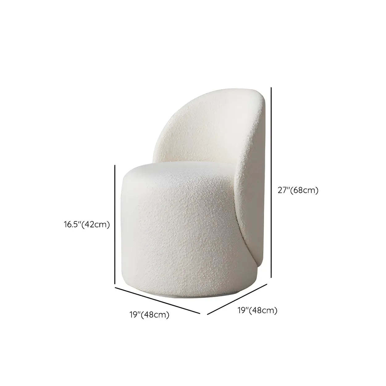 White Round Wool Vanity Stool with Backrest