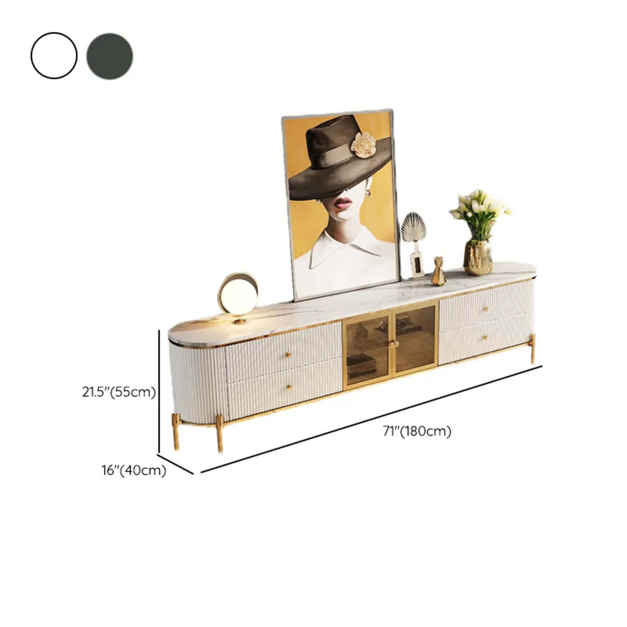 Glam Gray Stone Cabinet Drawer TV Stand