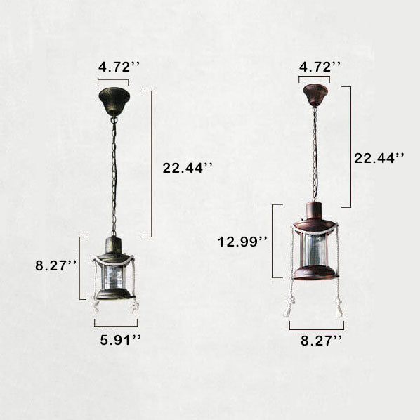Vintage Hemp Rope Lantern Oil Lamp Iron Pendant