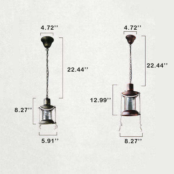 Vintage Hemp Rope Lantern Oil Lamp Iron Pendant