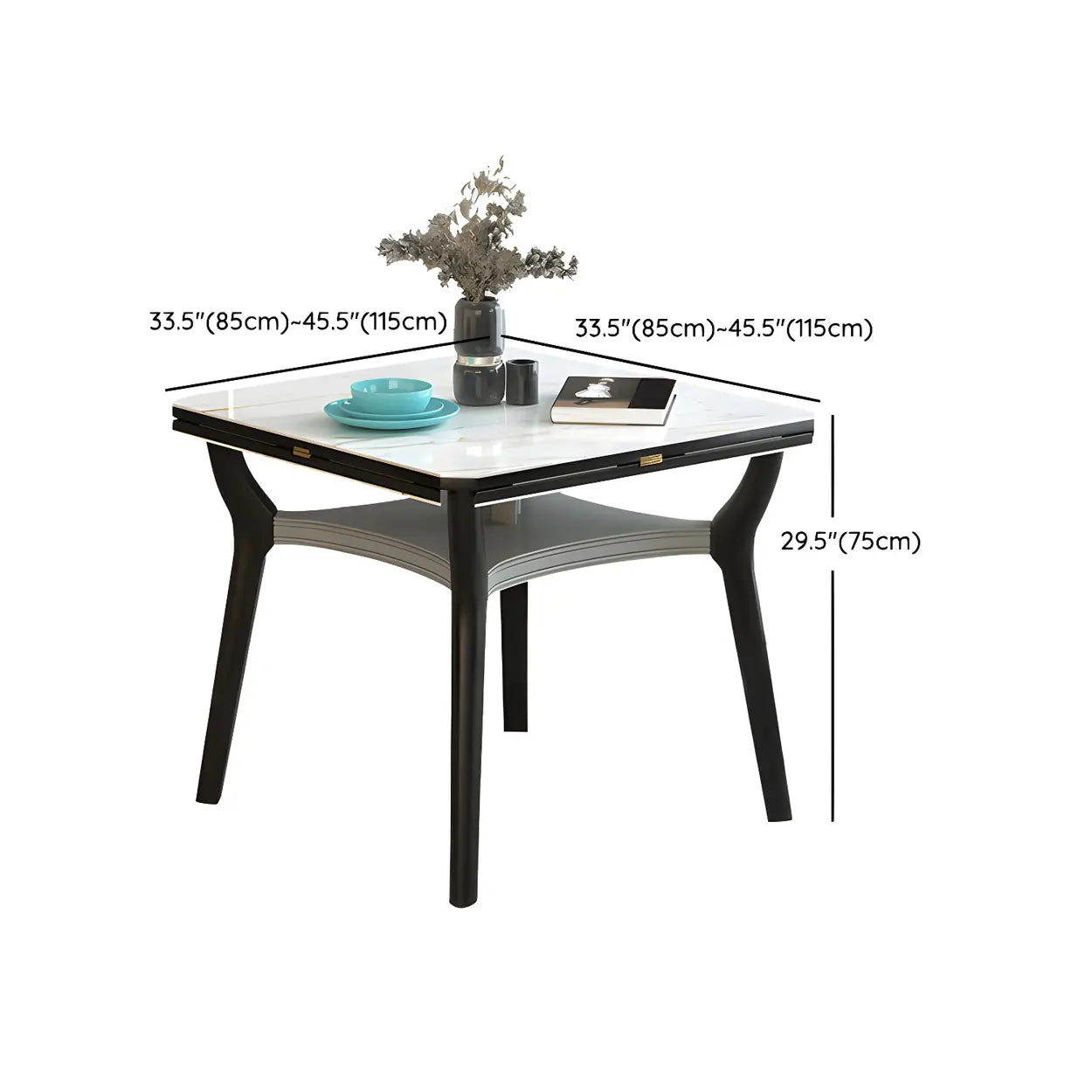 Modern White Stone Foldable Square Dining Table