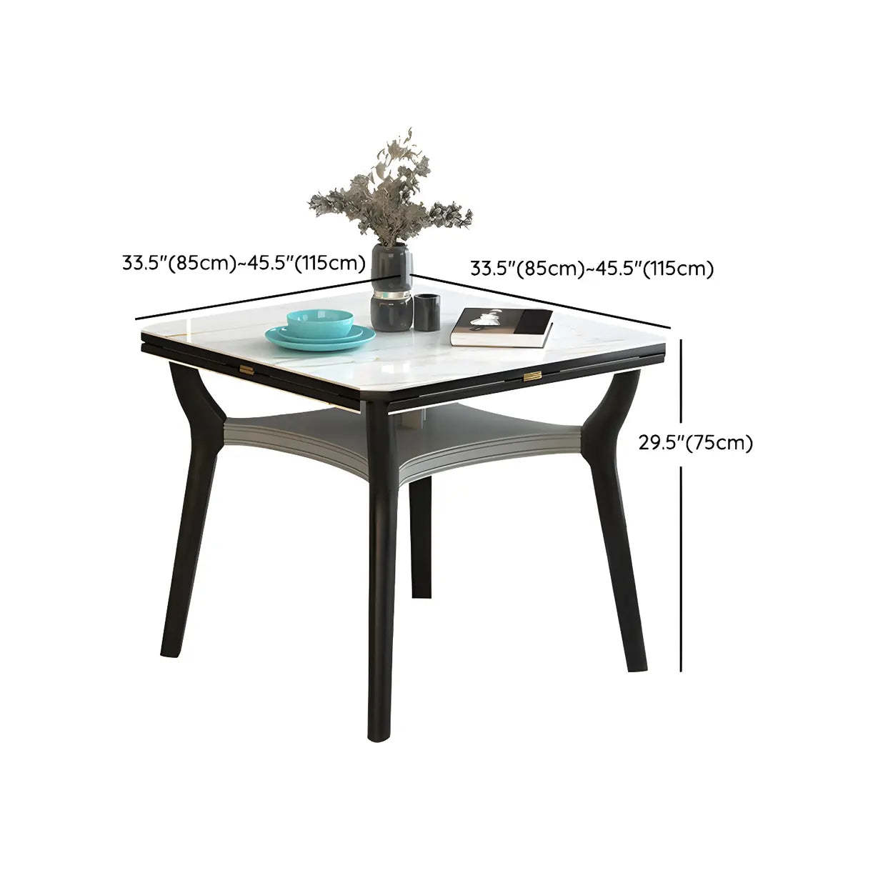 Modern White Stone Foldable Square Dining Table