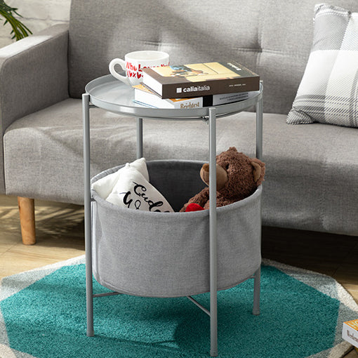 Minimalist Iron Round Coffee Table with Storage — White