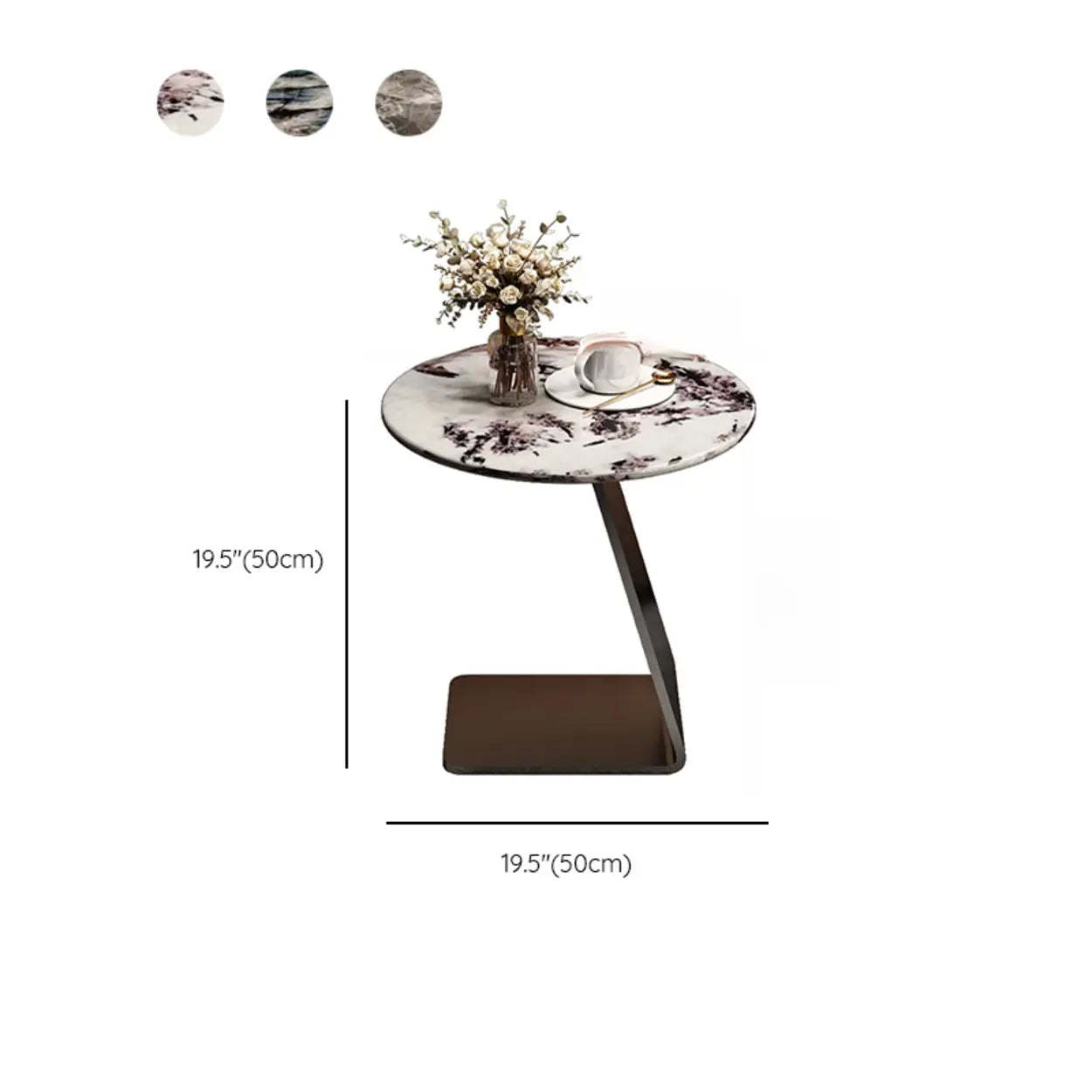 Modern Marble-Top C Side Table with Metal Base