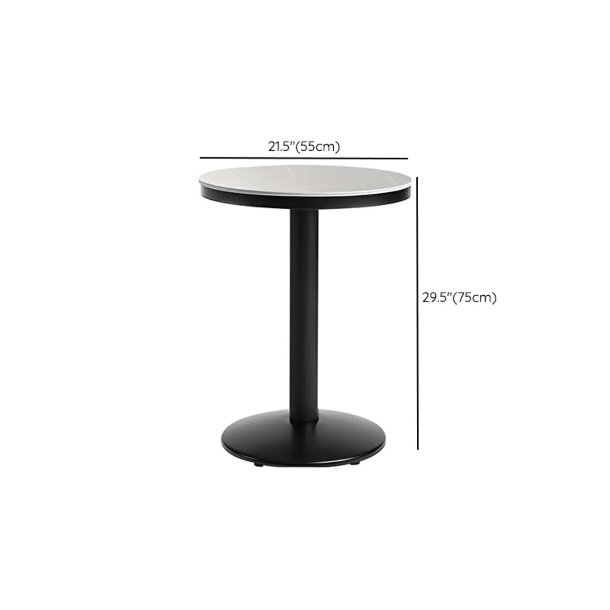 Grey Circular Round Sintered Stone Small Bistro Bar Table #size