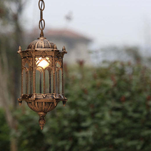 Vintage Hexagonal Column Palace Aluminum Pendant — Bronze / 110V-120V For US/CA
