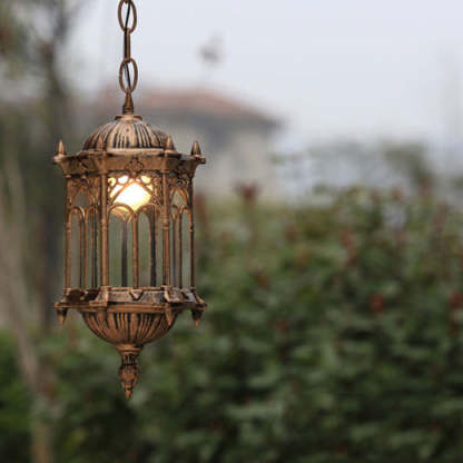 Vintage Hexagonal Column Palace Aluminum Pendant — Bronze / 110V-120V For US/CA
