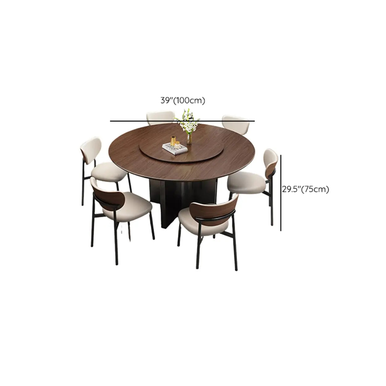Modern Rotating Round Brown Wood Dining Table