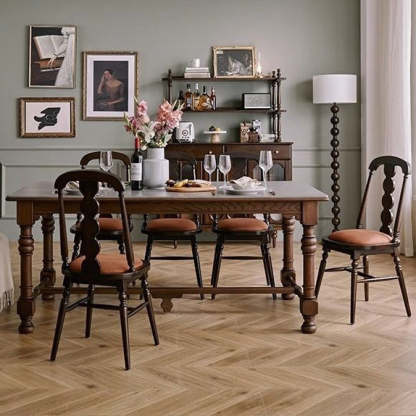 French Flannelette Solid Wood Armless Dining Chair