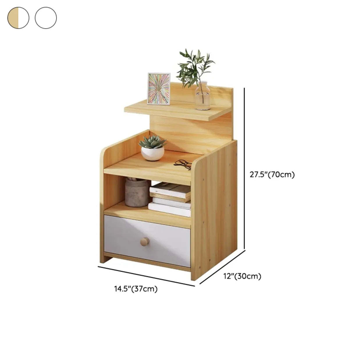 Warm White Square Wood 2-Shelf Open Nightstand