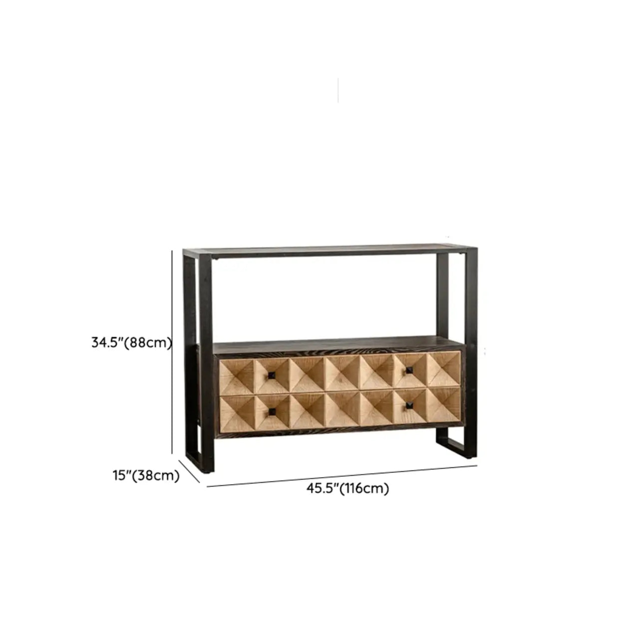 Geometric Wood Black Console Table with Storage Drawers #size