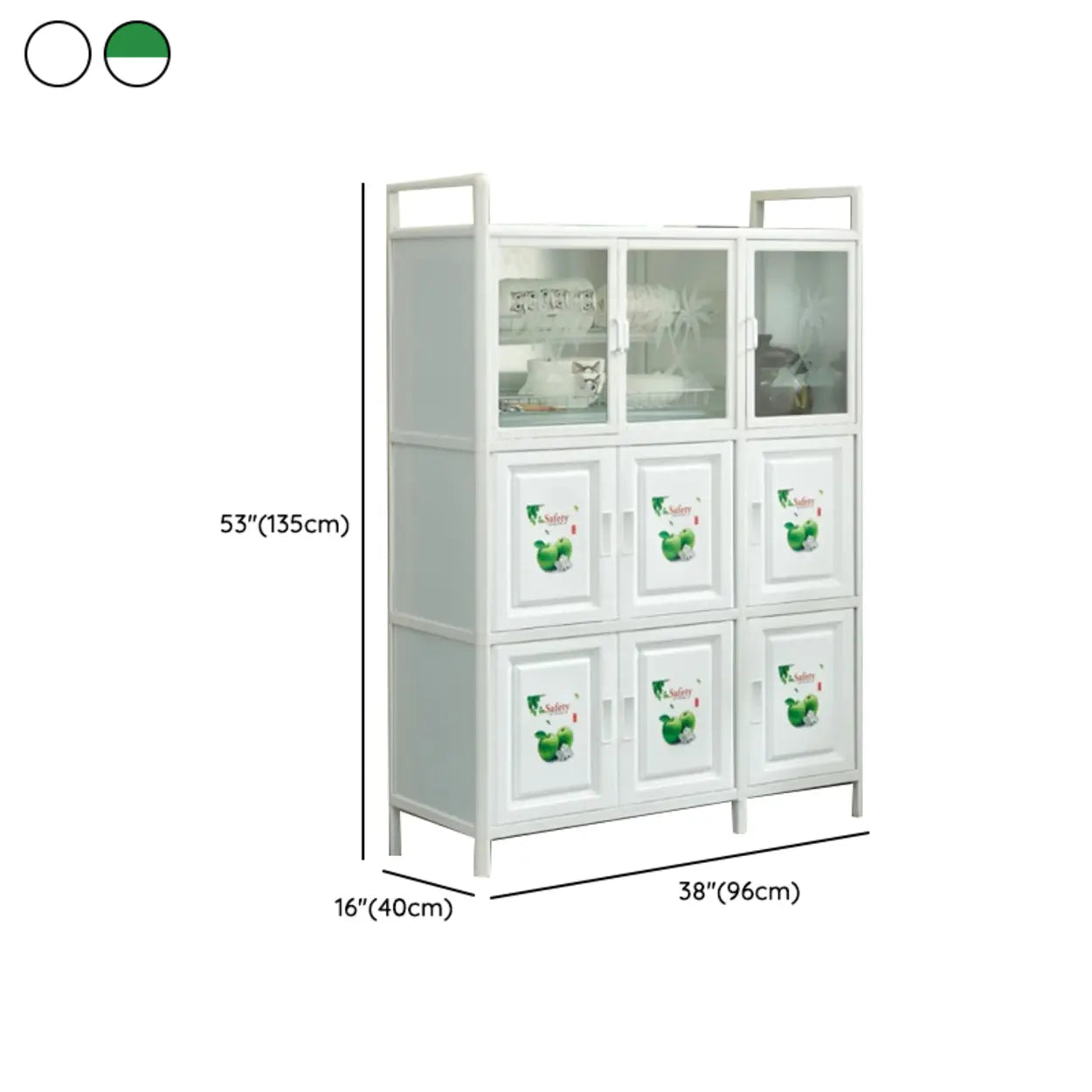 White Steel Rectangular Kitchen China Cabinet