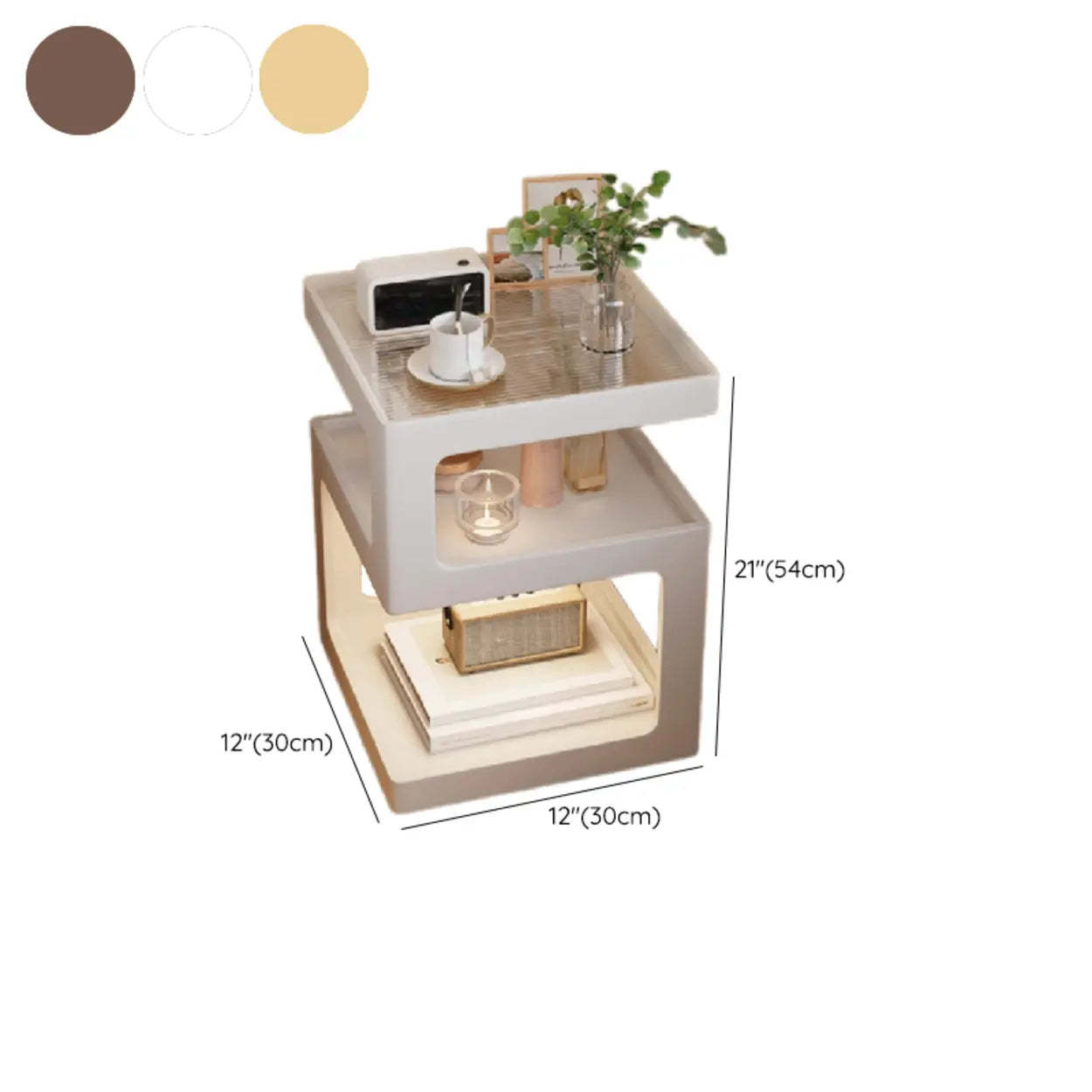 Square Wood 2-Tier Cream Side Table