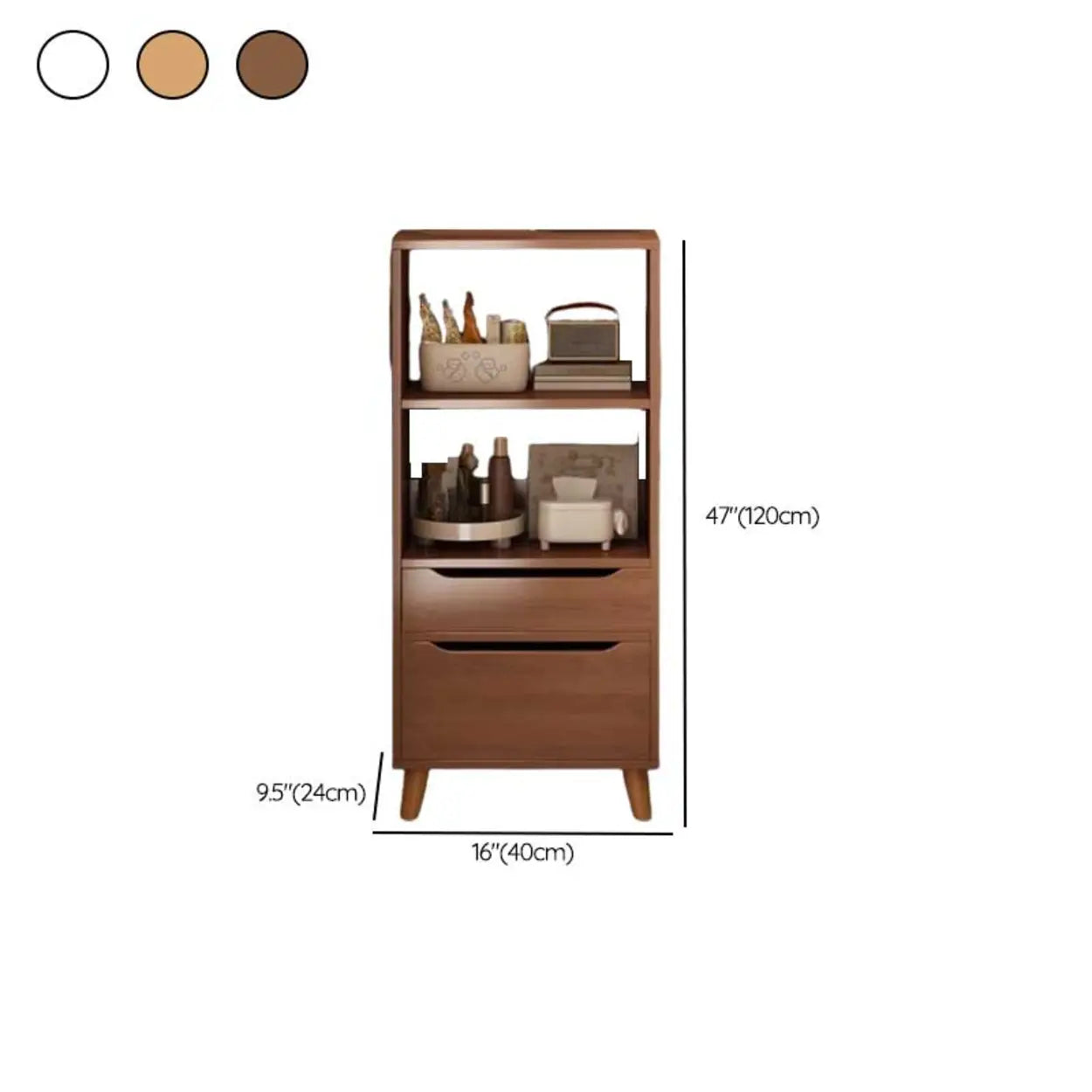 Classic Walnut Wood Narrow Bookcase with Drawers