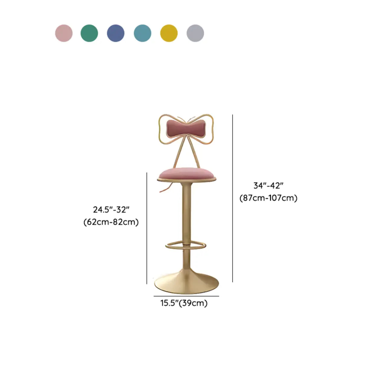 Glam Adjustable Fabric Bow-Knot Back Swivel Bar Stool
