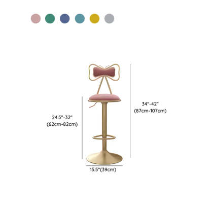Glam Adjustable Fabric Bow-Knot Back Swivel Bar Stool