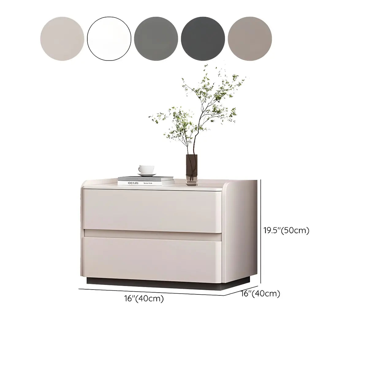 Simple Curved Cream Wood Faux Leather Nightstand — Cream / Solid Wood Frame
