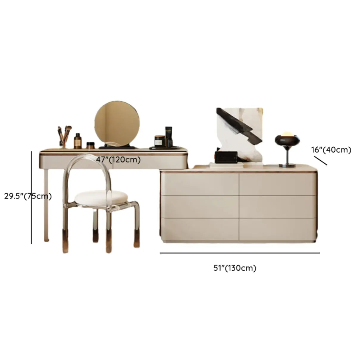 Modern Rectangular Polymer Gray Mirror Makeup Vanity